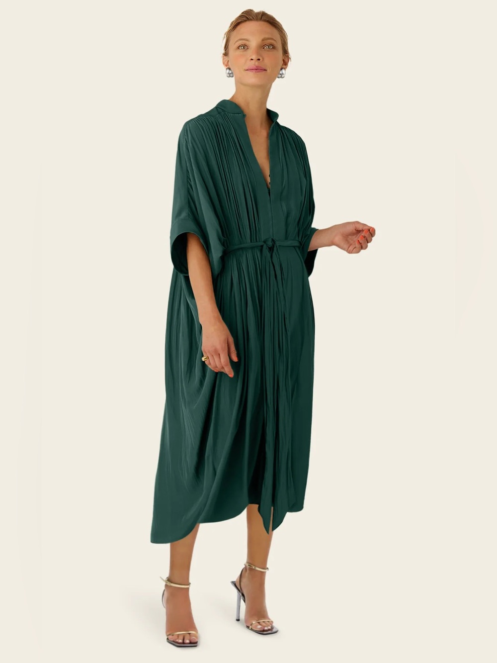 Multiwear Dark Green Pleated Midi Wrap Dress
